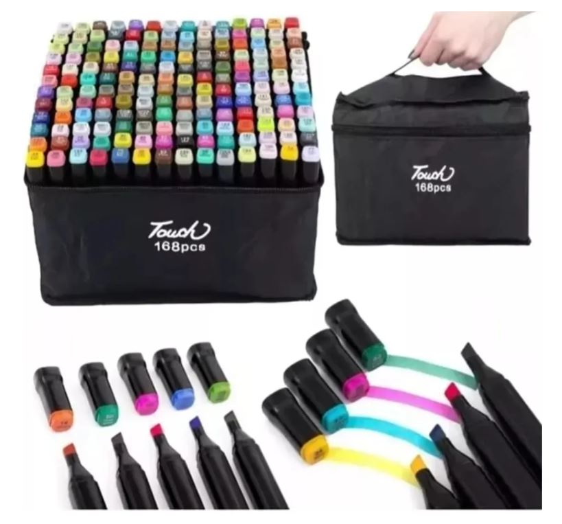 Set Completo De 168 Plumones Marcadores Doble Punta Con Estuche – Ideal Para Niños, Estudiantes y Artistas