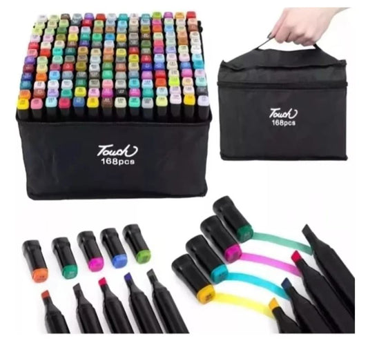 Set Completo De 168 Plumones Marcadores Doble Punta Con Estuche – Ideal Para Niños, Estudiantes y Artistas