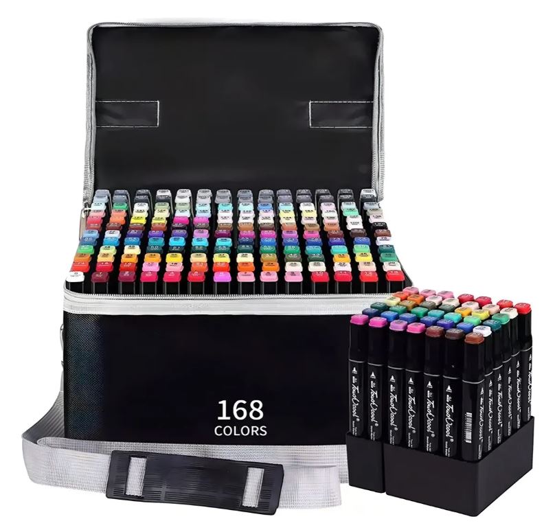 Set Completo De 168 Plumones Marcadores Doble Punta Con Estuche – Ideal Para Niños, Estudiantes y Artistas