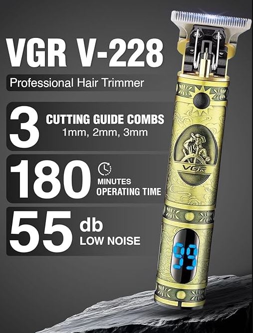 Máquina Afeitadora, Patillera y Barbera Profesional VGR-228 Inalámbrica + Accesorios