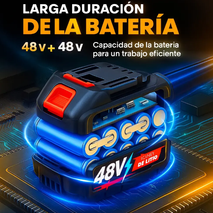 Sopladora de Aire Inalámbrica 48V con 2 Baterías Recargables – Limpia Auto, PC, Jardín y Aviva el Carbón para Asados