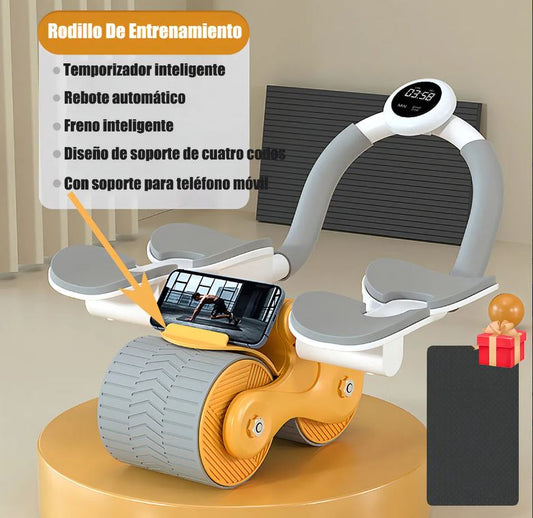Rodillo Abdominal con Rebote Automático, Soporte de Codos y Temporizador + Estera 33x23 cm