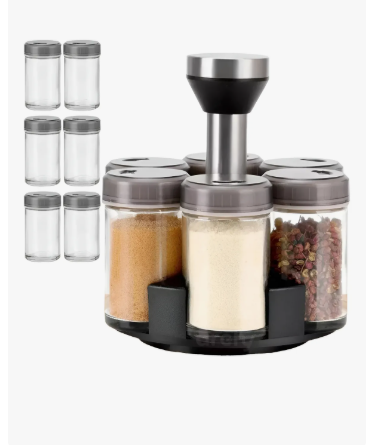 Condimentero Giratorio de Vidrio 360° – Organizador de Especias con Base Giratoria