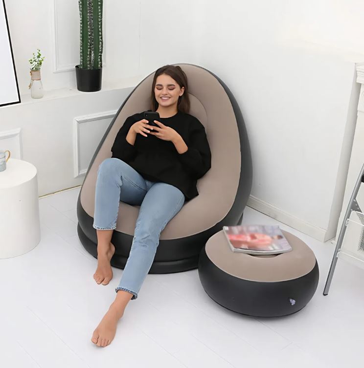 Sofa y Sillon Inflable con Puf Portatil + Bomba de Aire