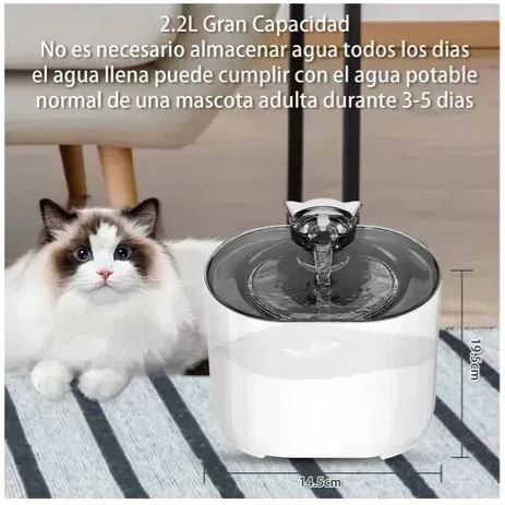 Fuente de Agua para Mascotas Inalámbrica con Sensor – Bebedero Inteligente Recargable para Gatos y Perros