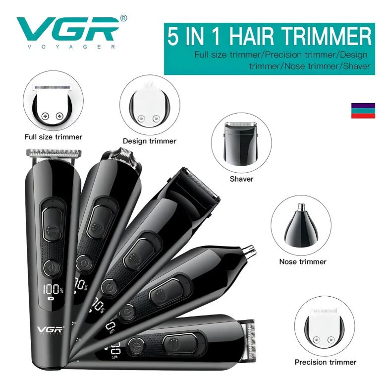 Maquina 5 en 1 Afeitadora-Patillera y Barbera Profesional VGR-175 Inalámbrica + accesorios