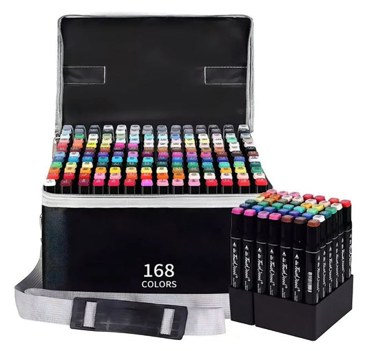 Set Completo De 168  Plumones Marcadores Doble Punta Con Estuche – Ideal Para Niños, Estudiantes y Artistas