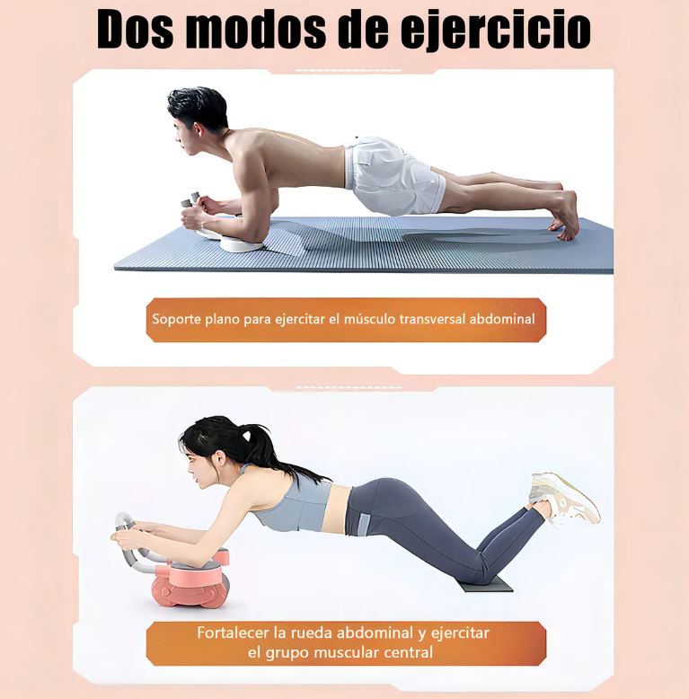 Rodillo Abdominal con Rebote Automático, Soporte de Codos y Temporizador + Estera 33x23 cm