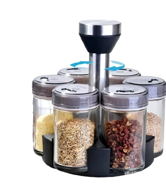 Condimentero Giratorio de Vidrio 360° – Organizador de Especias con Base Giratoria