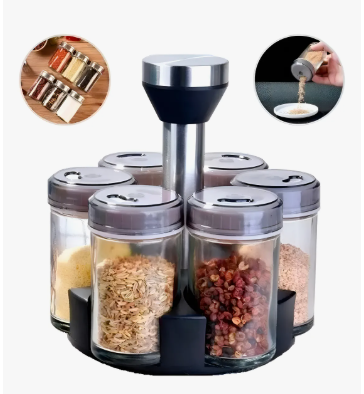 Condimentero Giratorio de Vidrio 360° – Organizador de Especias con Base Giratoria