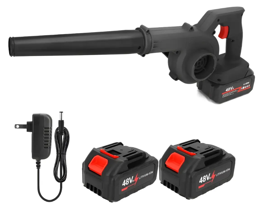 Sopladora de Aire Inalámbrica 48V con 2 Baterías Recargables – Limpia Auto, PC, Jardín y Aviva el Carbón para Asados