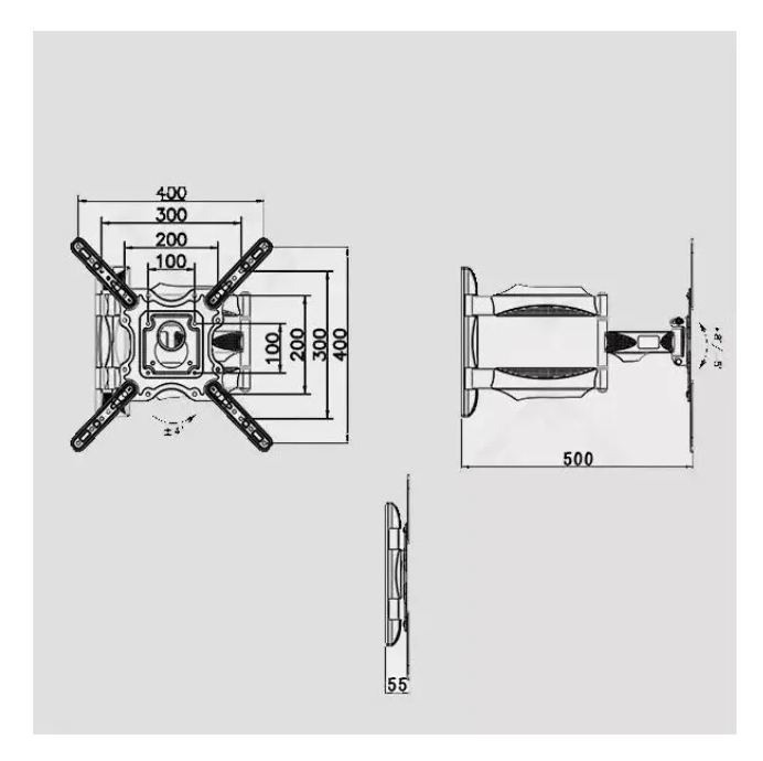Soporte de Pared para TV P40 Brazo Largo articulado  32” a 65” Alta Resistencia, Giratorio y Reforzado en Acero