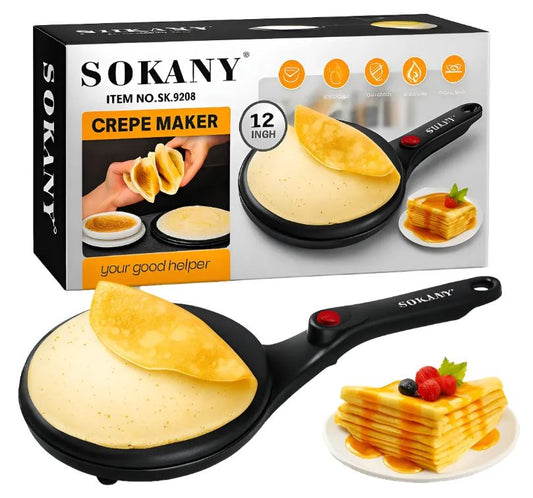 Crepera Eléctrica Sokany Antiadherente – Máquina para Crepes, Pancakes, Tortillas y Arepas Delgadas