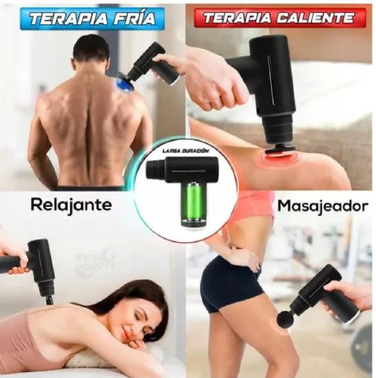 Pistola de Masaje Muscular Profesional con Terapia de Frío y Calor, 6 Cabezales y Batería Recargable