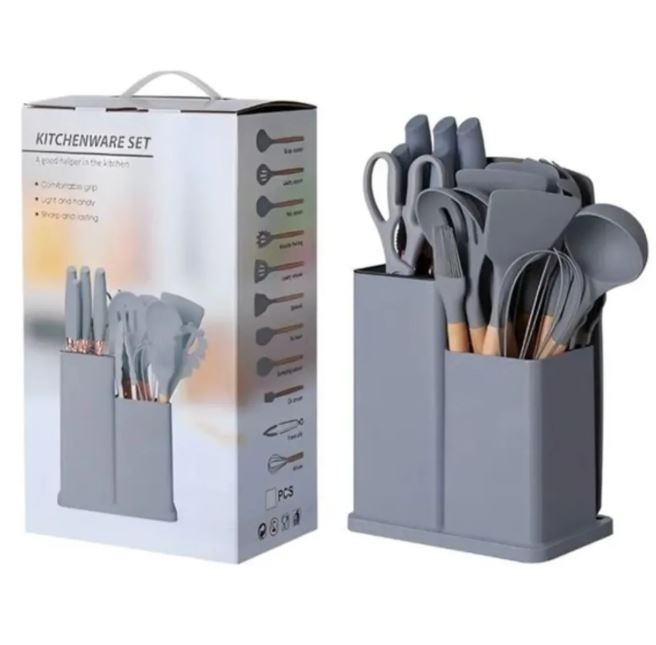 Set de utensilios de cocina 19 piezas color gris
