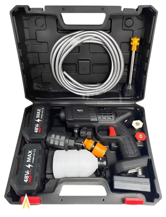 Hidrolavadora Portatil 48V con 2 Baterias Recargables 110V Negra
