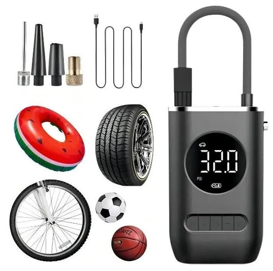 Inflador de Llantas Recargable con Pantalla Digital, Compresor de Aire para Carro, Moto, Bicicleta y Balones