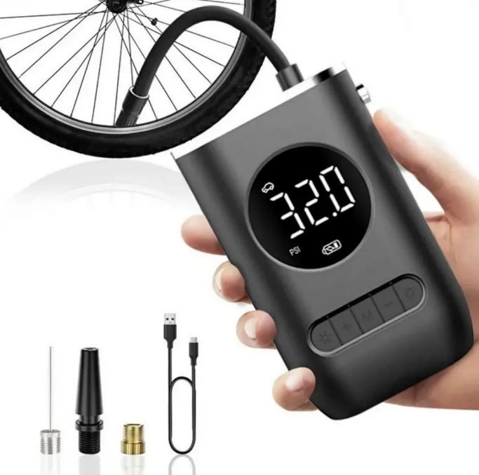 Inflador de Llantas Recargable con Pantalla Digital, Compresor de Aire para Carro, Moto, Bicicleta y Balones