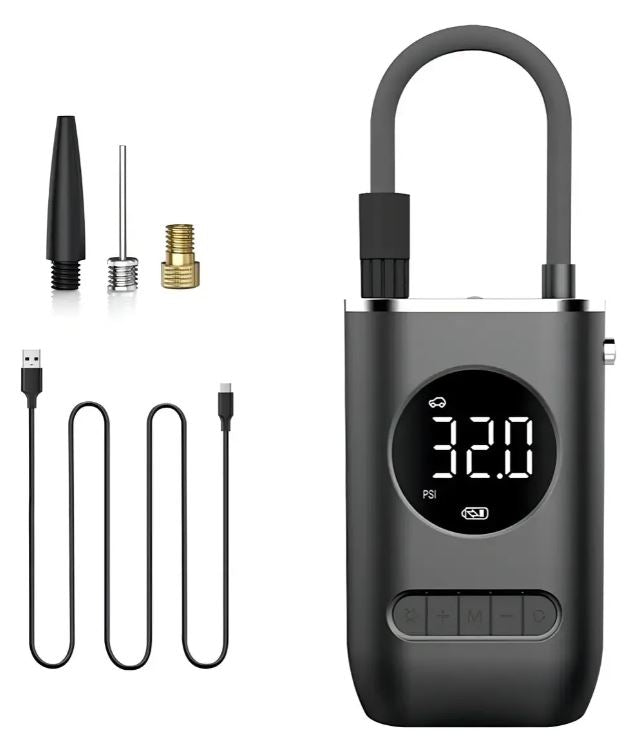 Inflador de Llantas Recargable con Pantalla Digital, Compresor de Aire para Carro, Moto, Bicicleta y Balones