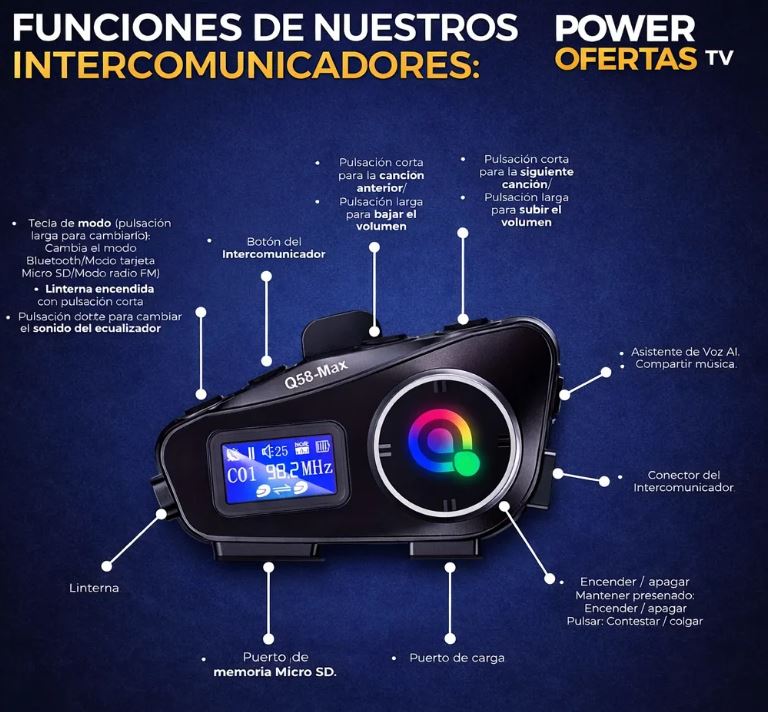 Intercomunicador Casco Moto Bluetooth Q58 Set x2 con Música