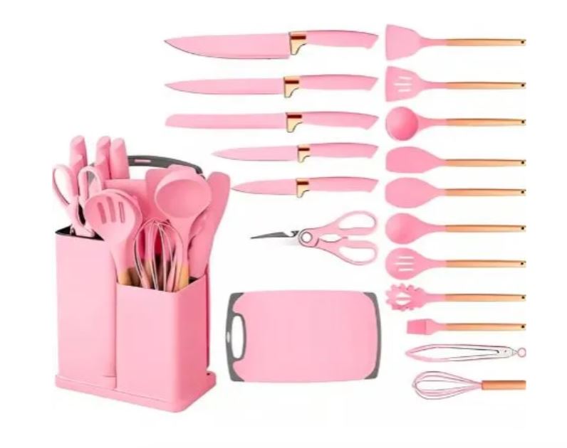 Set de utensilios de cocina 19 piezas color rosado