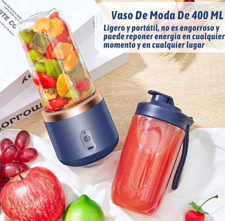 Mini Licuadora Portátil Recargable USB con Doble Vaso – Licuadora Personal para Batidos, Jugos y Smoothies